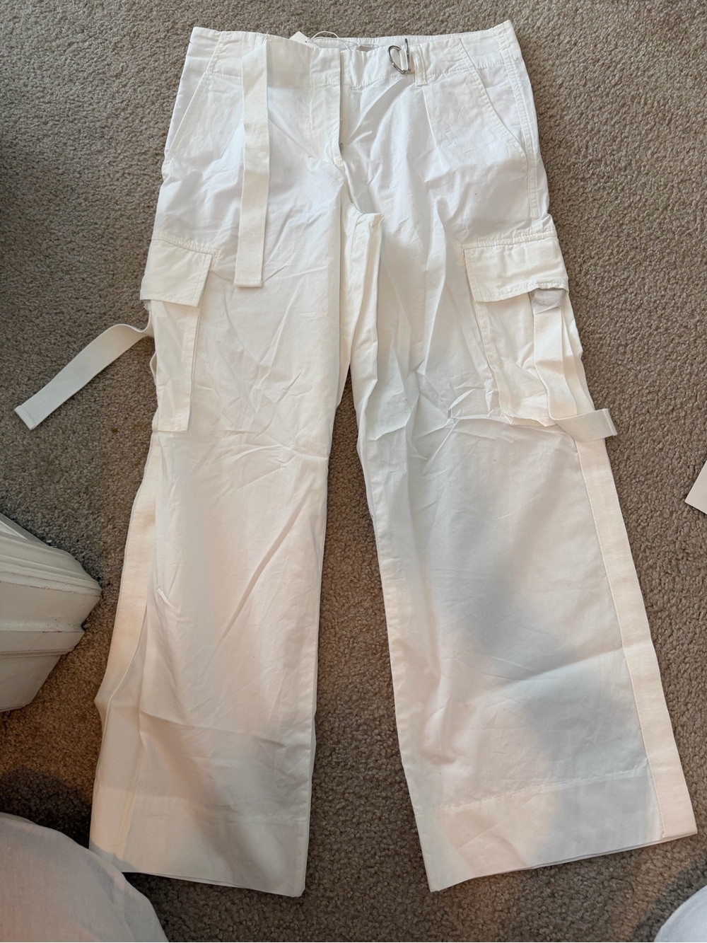 Tory Burch White Cargo Pants with Utility Pockets